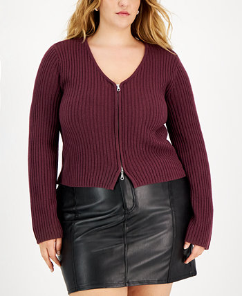 Trendy Plus Size V-Neck Zip-Up Sweater FULL CIRCLE TRENDS