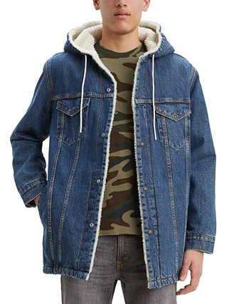 Long sherpa hooded trucker jacket shop