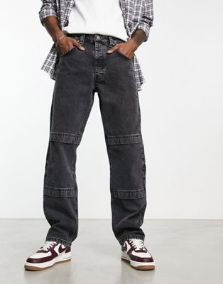 Черные прямые джинсы 2000 года с вставками ASOS DESIGN ASOS DESIGN