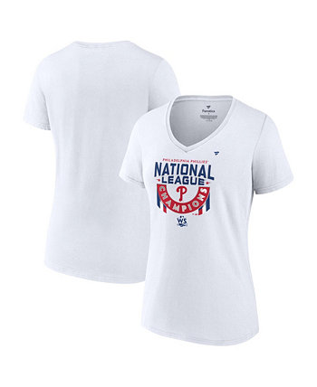 Женская белая футболка Philadelphia Phillies 2022 National League Champions Locker Room с короткими рукавами и v-образным вырезом Fanatics
