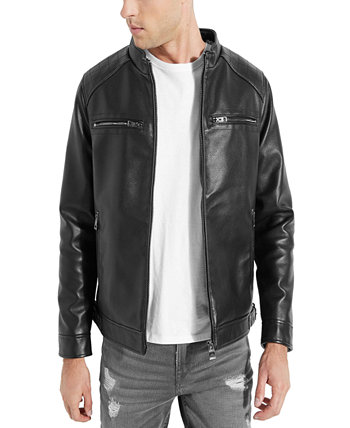 Men's hooded faux leather jacket cheap