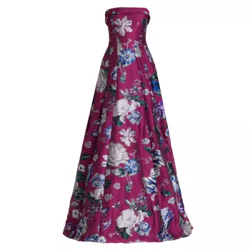 Жаккардовое платье без бретелек с цветочным принтом Marchesa Notte
