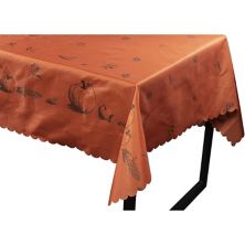 Scalloped Thanksgiving Themed Fall Tablecloth with Pumpkin and Leave Designs, Copper Orange (84 x 54 In) Juvale