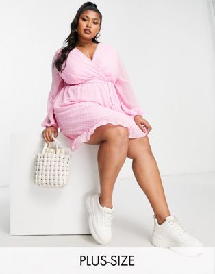 Simply Be wrap skater mini dress in pink Simply Be