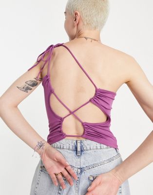 Фиолетовый топ на одно плечо с открытой спиной из полиэстера Weekday - PURPLE Weekday