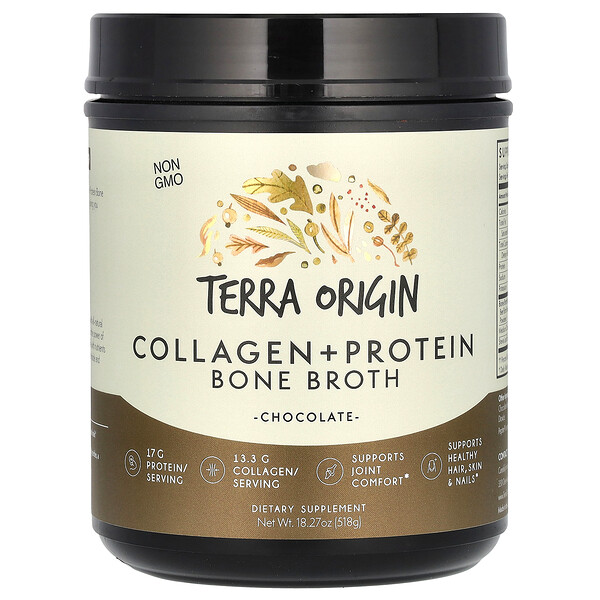 Костный бульон с коллагеном и протеином, шоколад, 18,27 унции (518 г) Terra Origin