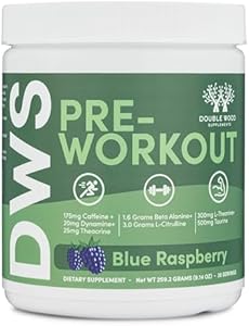 Pre Workout Powder for Men & Women (30 Servings of Caffeine, Beta Alanine, L-Citrulline, Dynamine, L-Theanine, Taurine, Theacrine, & More) Preworkout Powder with Scoop by Double Wood (Blue Raspberry) Double Wood Supplements