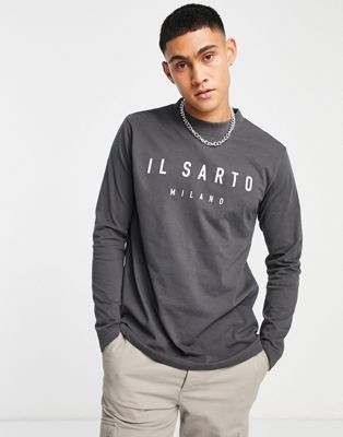 Il Sarto branded long sleeve T-shirt in charcoal Il Sarto