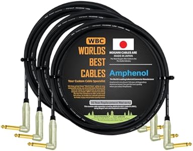 WORLDS BEST CABLES 3 Units - 10 Foot - Pedal, Effects, Patch, Instrument Cable Custom Made Using Mogami 2319 Wire & Amphenol ACPM-RN-AU M-Series Angled Gold TS Plugs WORLDS BEST CABLES