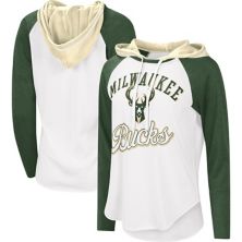 Women's G-III 4Her by Carl Banks White Milwaukee Bucks MVP Raglan Hoodie Long Sleeve T-Shirt In The Style