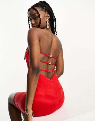 Красное атласное платье-бандо NaaNaa с открытой спиной NaaNaa