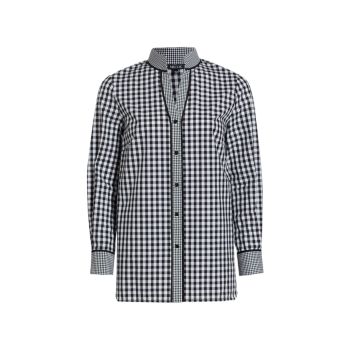 Gingham Button-Up Blouse Misook