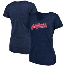 Женская футболка с логотипом Fanatics в темно-синем цвете Cleveland Indians Wordmark Tri-Blend с v-образным вырезом Unbranded