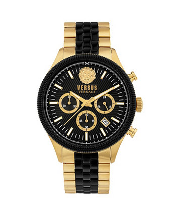 Мужские часы с хронографом и датой Кварцевая колонна золотистого цвета, черный браслет из нержавеющей стали 44 мм Versus Versace