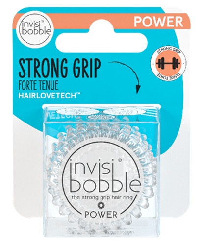 Invisibobble Power Strong Grip Hair Ring Hanging Pack Crystal Clear -- 3 Rings Invisibobble