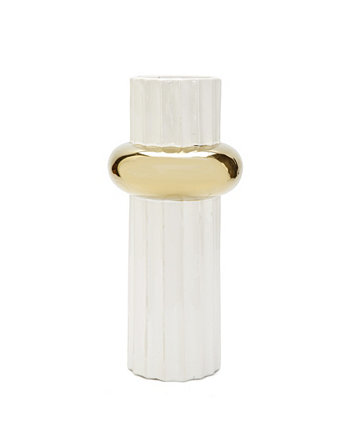 Высокая ваза с белым узором Ripple и золотистым кольцом, высота 15 дюймов Vivience