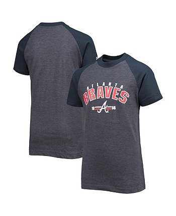 Youth Boys Heathered Navy Atlanta Braves Raglan T-shirt Stitches