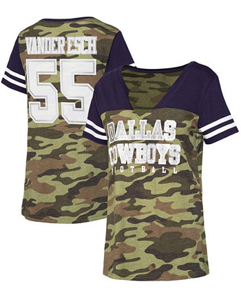 Женская футболка Leighton Vander Esch Camo, Navy Simone Name and Number с V-образным вырезом из трех частей Dallas Cowboys