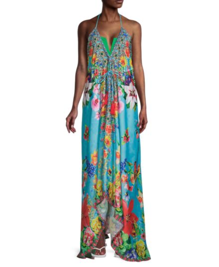 Макси-платье с цветочным принтом и лямкой на шее Ranee's
