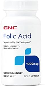 GNC Folic Acid 1000mcg | Supports Healthy Fetal Development | Required for Proper Red Blood Cell Formation | Vegetarian Formula | 100 Count GNC