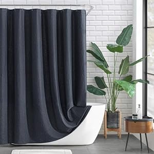 DKNY Modern Waffle 100% Cotton Fabric Shower Curtain for Bathroom, 72 x 72 inches, Black DKNY