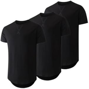 Mens 3 Pack Crewneck T-Shirts Short Sleeve Hipster Hip Hop Longline Classic Tee Tops Dokotoo Men