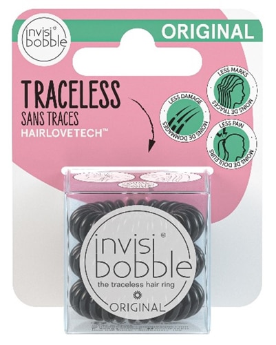 Invisibobble Original Traceless Hair Ring Hanging Pack True Black -- 3 Rings Invisibobble