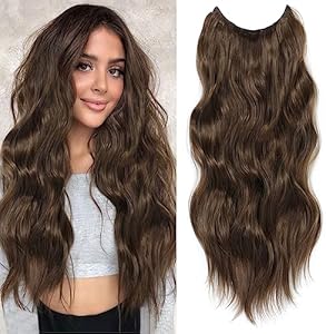 Halo Hair Extensions 20 Inch Invisible Wire Hair Extensions Adjustable Long Wavy Hair Extensions Synthetic Upgrade 4 Secure Clips in Hairpieces 20 Inch,Medium Brown Buppler