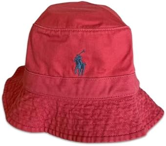 POLO RALPH LAUREN Men's Classic Twill Bucket Hat L/XL Large/Extra Large X-Large (Pastel Red Sky with Pastel Blue Pony Logo) Polo Ralph Lauren