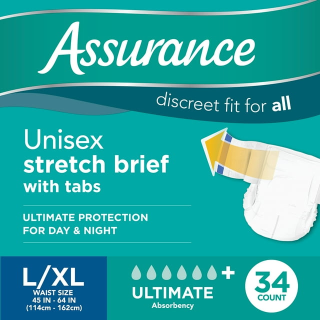 (2 pack) Assurance Large/XLarge Unisex Stretch Briefs with Tabs 34 Count Assurance