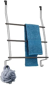 iDesign Classico Steel Over-The-Door Towel Rack with Storage Hooks - 16.75" x 4.25" x 24", Bronze Interdesign