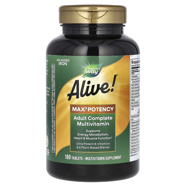 Alive! Max3 Potency, Взрослый мультивитамин без железа - 180 таблеток - Nature's Way Nature's Way
