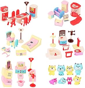 50 Pack Kids Little Dollhouse Furniture Set Toys House Big Dreams for Baby Children Girls Boys Age 3+,Miniature Accessories Educational Pretend Play Toys for Toddler BananMelonBM