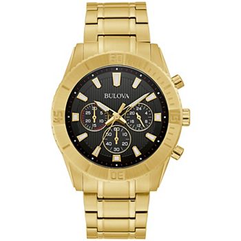 Bulova Men's Classic Gold Tone Stainless Steel Black Chronograph Dial Bracelet Watch - 97A165 Bulova