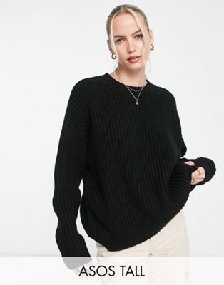 Черный объемный свитер в рубчик ASOS DESIGN Tall ASOS Tall