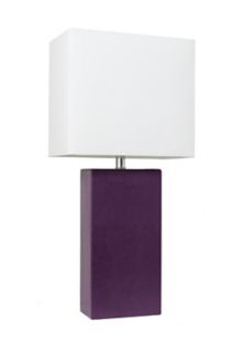 Элегантный дизайн Современная кожаная настольная лампа с абажуром из белой ткани, баклажан Elegant Designs
