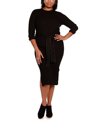 Платье-свитер большого размера Black Label с украшенным галстуком на талии Belldini