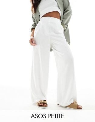 ASOS DESIGN Petite high waist seam detail linen mix pants in white ASOS Petite