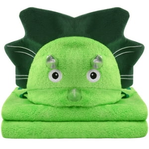 Toddler Hooded Towel, Green Dinosaur Kloud Bambu