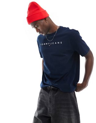 Tommy Jeans regular linear logo t-shirt in navy Tommy Jeans
