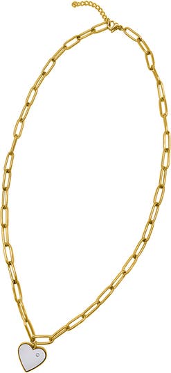 Ожерелье с подвеской в виде сердца из белой эмали с цепочкой из желтого золота 14 карат ADORNIA