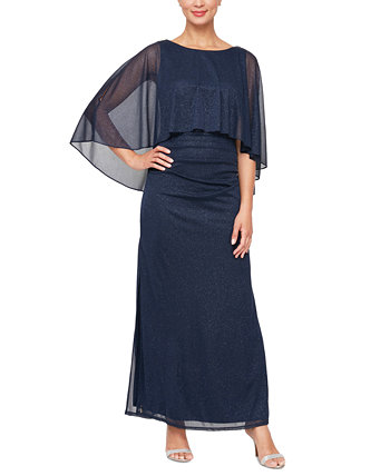 Женское блестящее сетчатое платье с накидкой и рюшами SL Fashions