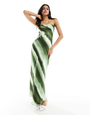 Зеленое атласное платье макси в полоску с эффектом омбре 4th & Reckless 4TH & RECKLESS