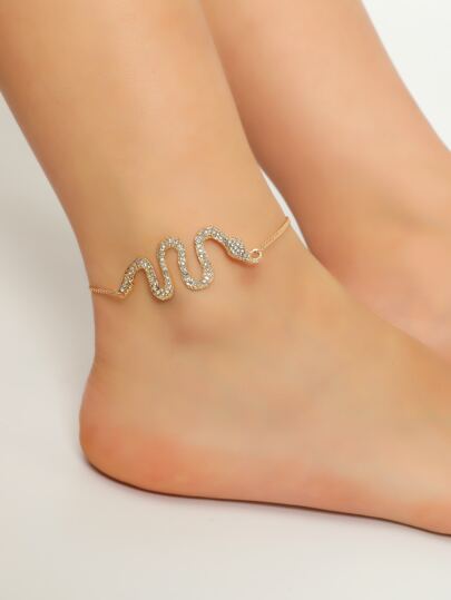Ножной браслет с цирконом со змеей SHEIN