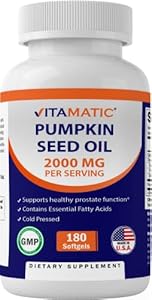 Vitamatic 3 Pack Pumpkin Seed Oil 2000mg Softgel Capsules (Капсулы) per Serving (Порция) - Total 540 Softgels (Мягкие капсулы) - 1000mg per softgel Vitamatic