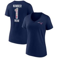 Women's Fanatics Branded Navy New England Patriots Plus Size Mother's Day #1 Mom V-Neck T-Shirt Fanatics