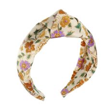 1pcs Floral Pattern Knotted Headband Classic Style Headband Khaki 5.20&#34;x2.36&#34; Unique Bargains