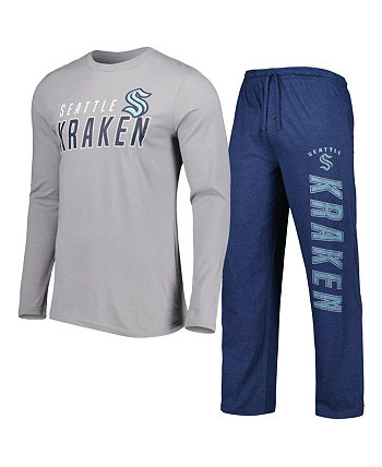 Мужской комплект для сна из футболки с длинными рукавами и брюк темно-синего и серого цвета Seattle Kraken Meter Concepts Sport