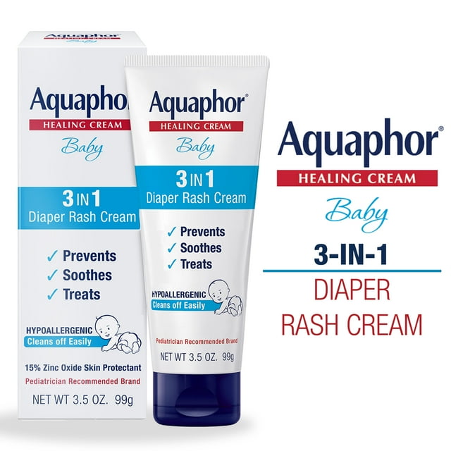 Aquaphor Baby Diaper Rash Cream, 3-in-1 Diaper Rash Relief, 3.5 Oz Tube Aquaphor