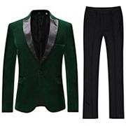 Men's Velvet 2 pc Suit Peaked Lapel Single Button Tuxedo Dinner Jacket Pants Cloudstyle